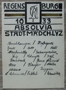 AK Regensburg / 1933 / Absolvia / Städtisches Mädchen Lyzeum / Schule